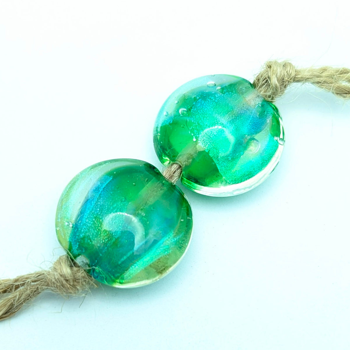 Silver Glass Lentil Bead Set of 2