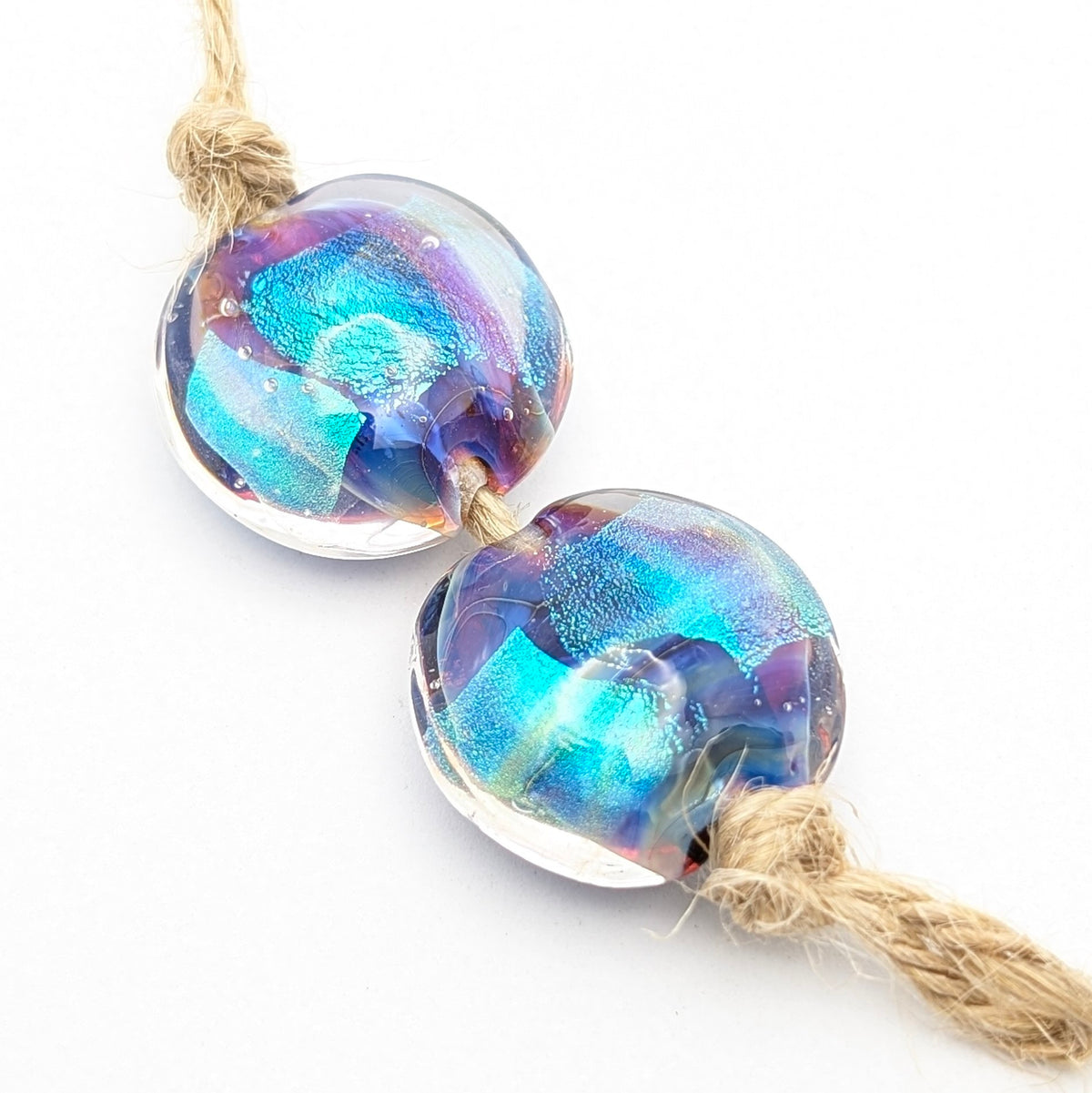 Silver Glass Lentil Bead Set of 2