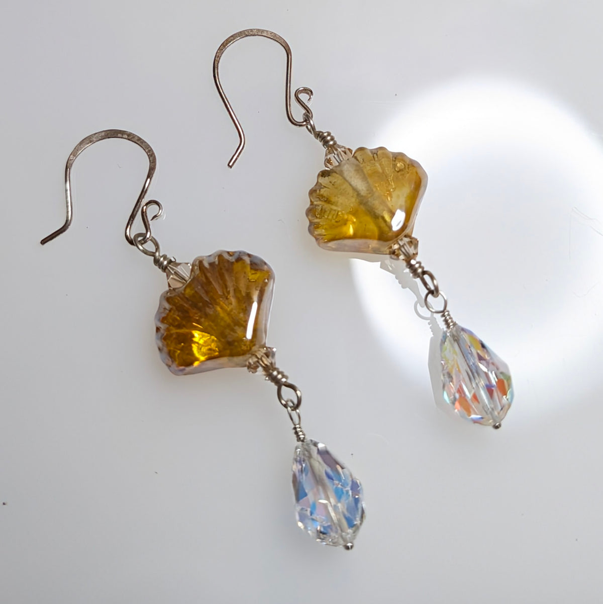 Lampwork Seashell & Crystal Dangle Earrings